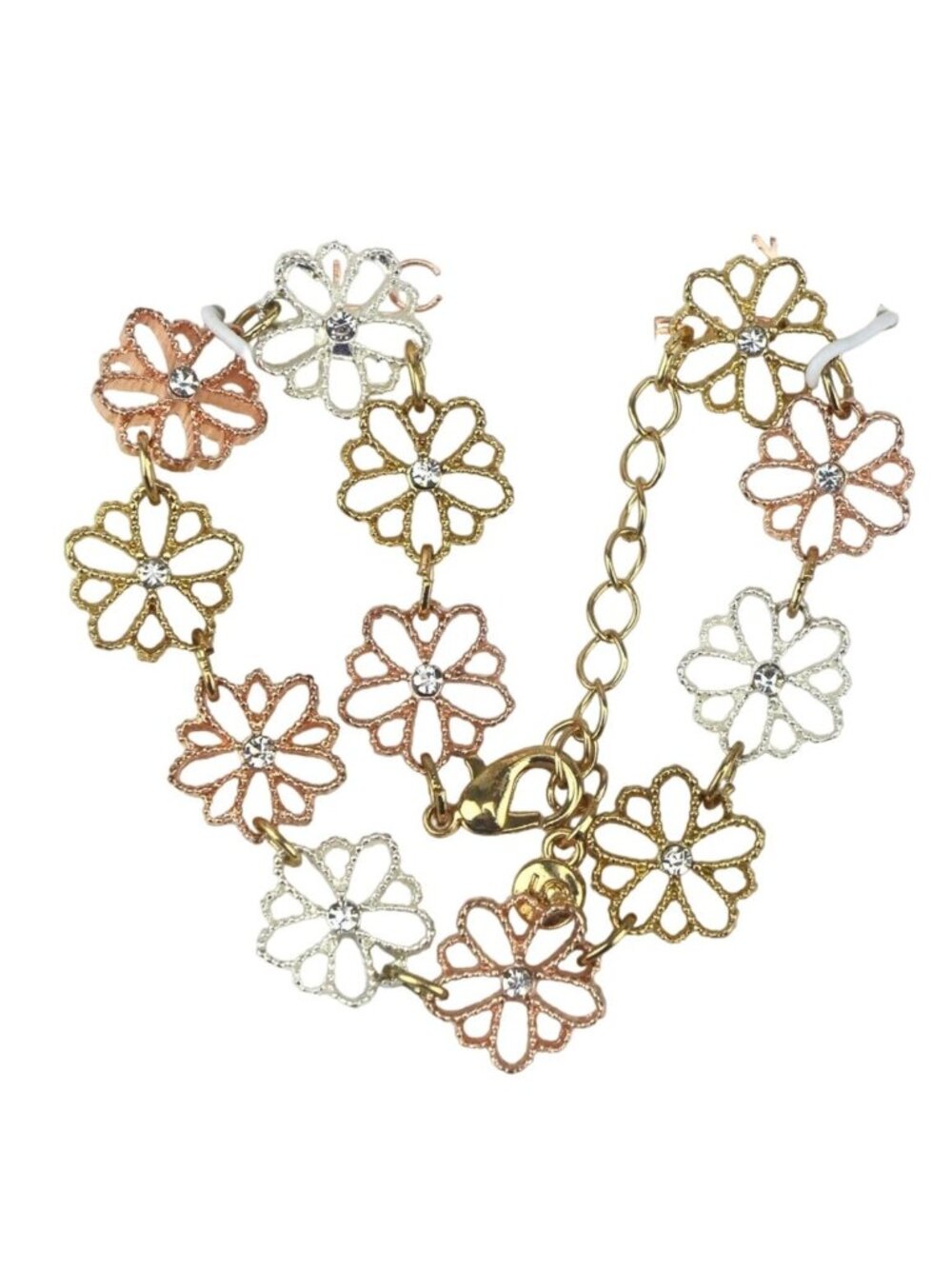 LC Lauren Conrad Bracelet Triple Tone Flowers with Crystals
